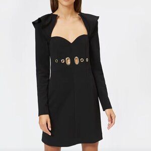 Self-Portrait Black Drape Back Gold Cut Out Mini Dress 0
